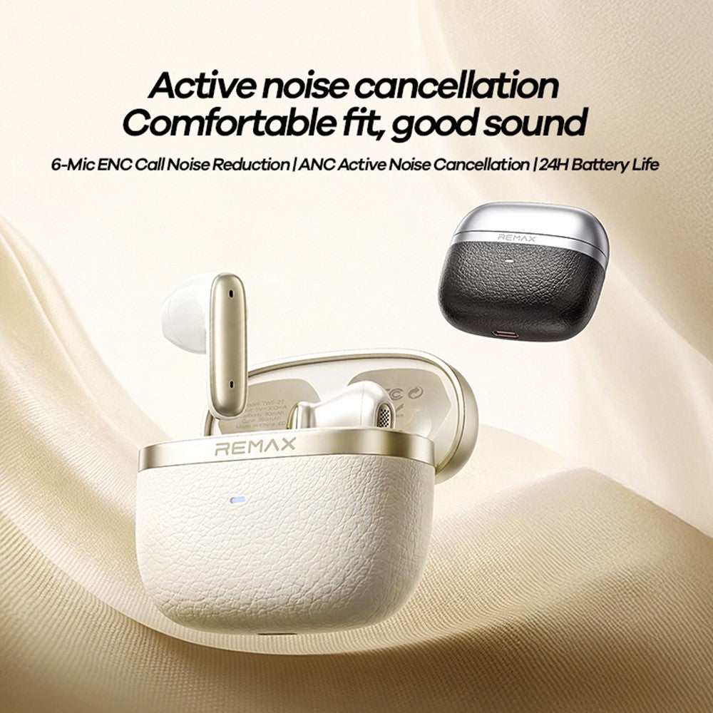 REMAX TWS-27 Semi-In-Ear Wireless Earbuds 6-Mic Hybrid ANC Call Noise Reduction 24H Battery Life Earphones