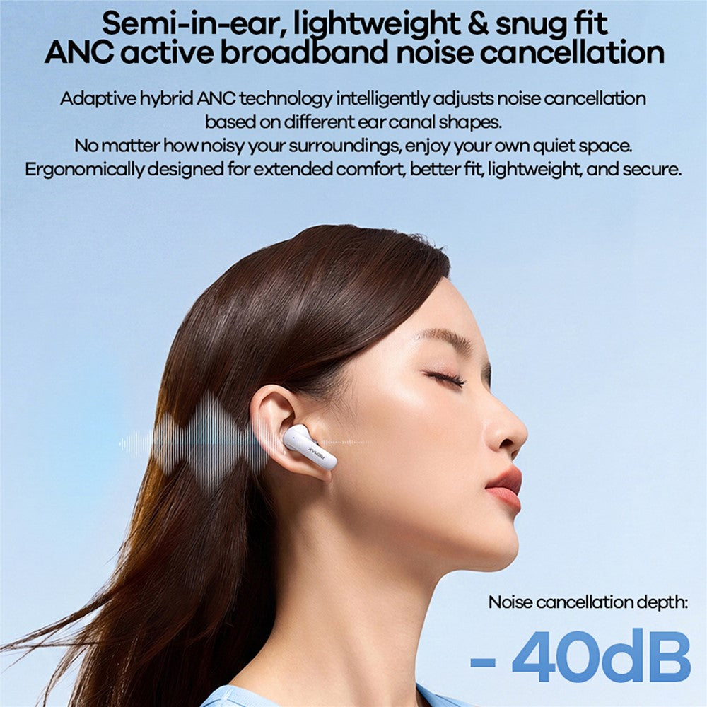 REMAX TWS-35 Bluetooth-compatible Semi-In-Ear Earbuds ANC ENC 6-Mic Hybrid Noise Cancelling Wireless Earphones for Call Music