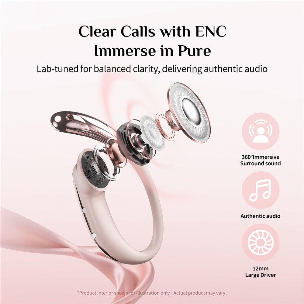 SAYROSE RJ-68 Open-Ear Hook Earbuds – Handbag-Style Case, ENC Noise Cancelling