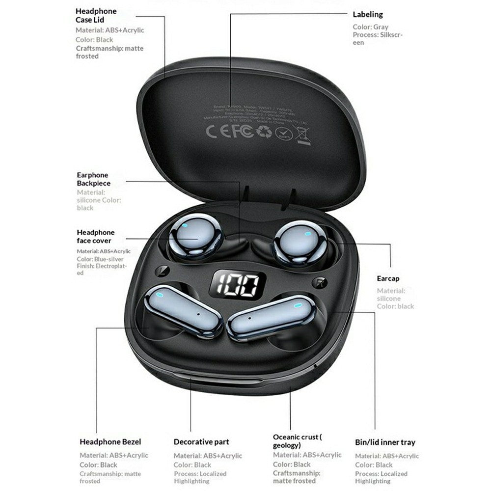 YESIDO TWS47 2-in-1 Earbuds – In-Ear & Semi-In-Ear, LED Battery Display