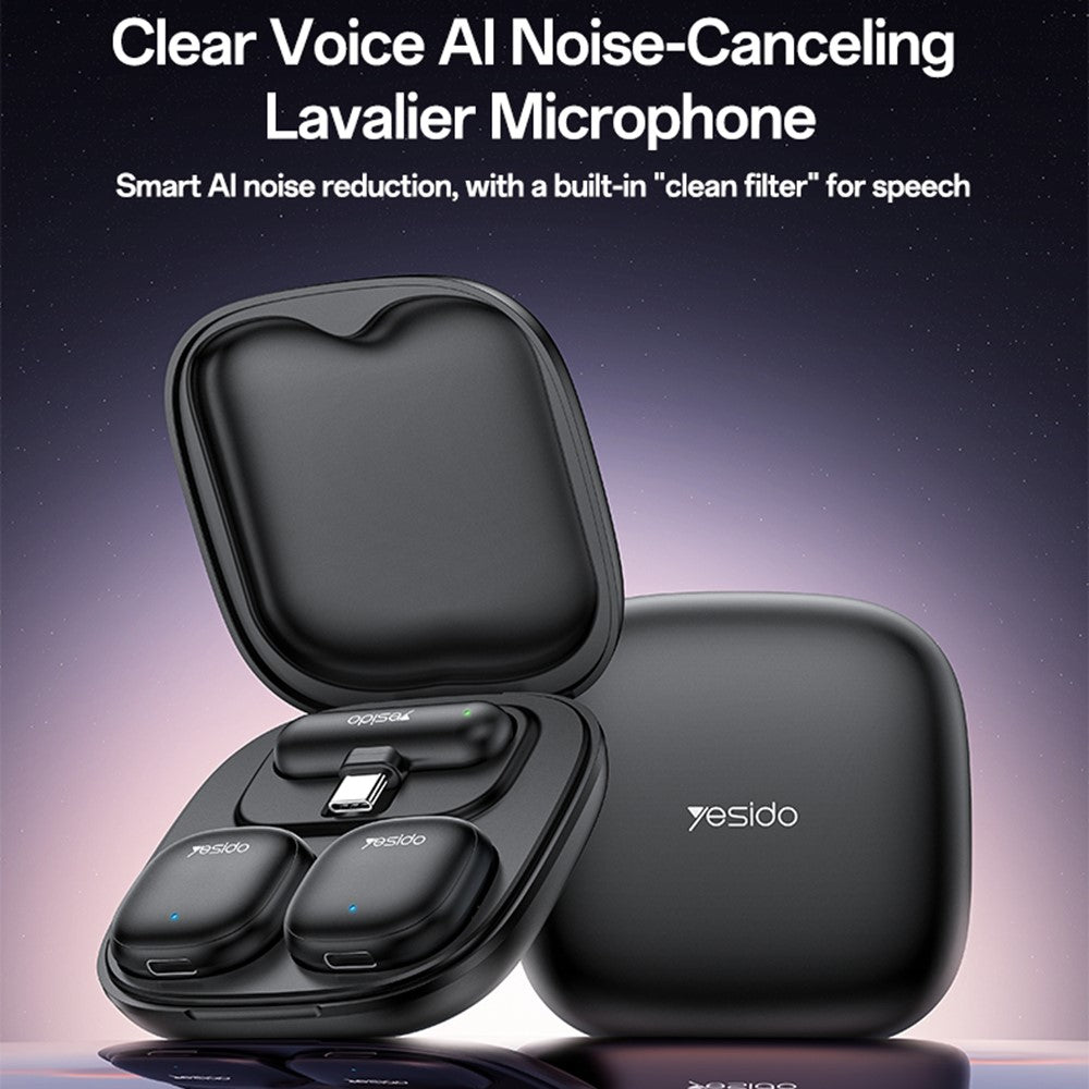 YESIDO KR21 Type C Plug AI Noise Cancelling Lavalier Microphone Low Latency Wireless Lapel  Mic