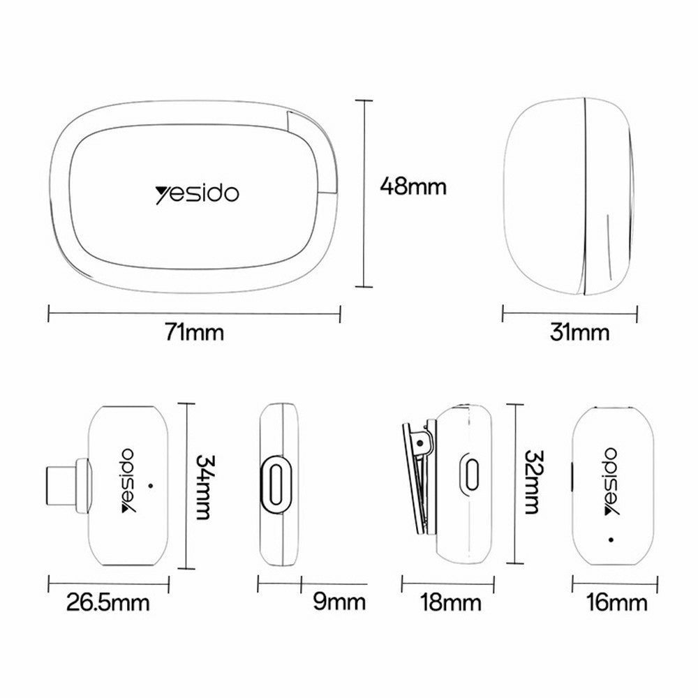 YESIDO KR23 Lavalier Microphone Set with iP Receiver AI Smart Noise Cancelling Mini Mic for Indoor / Outdoor