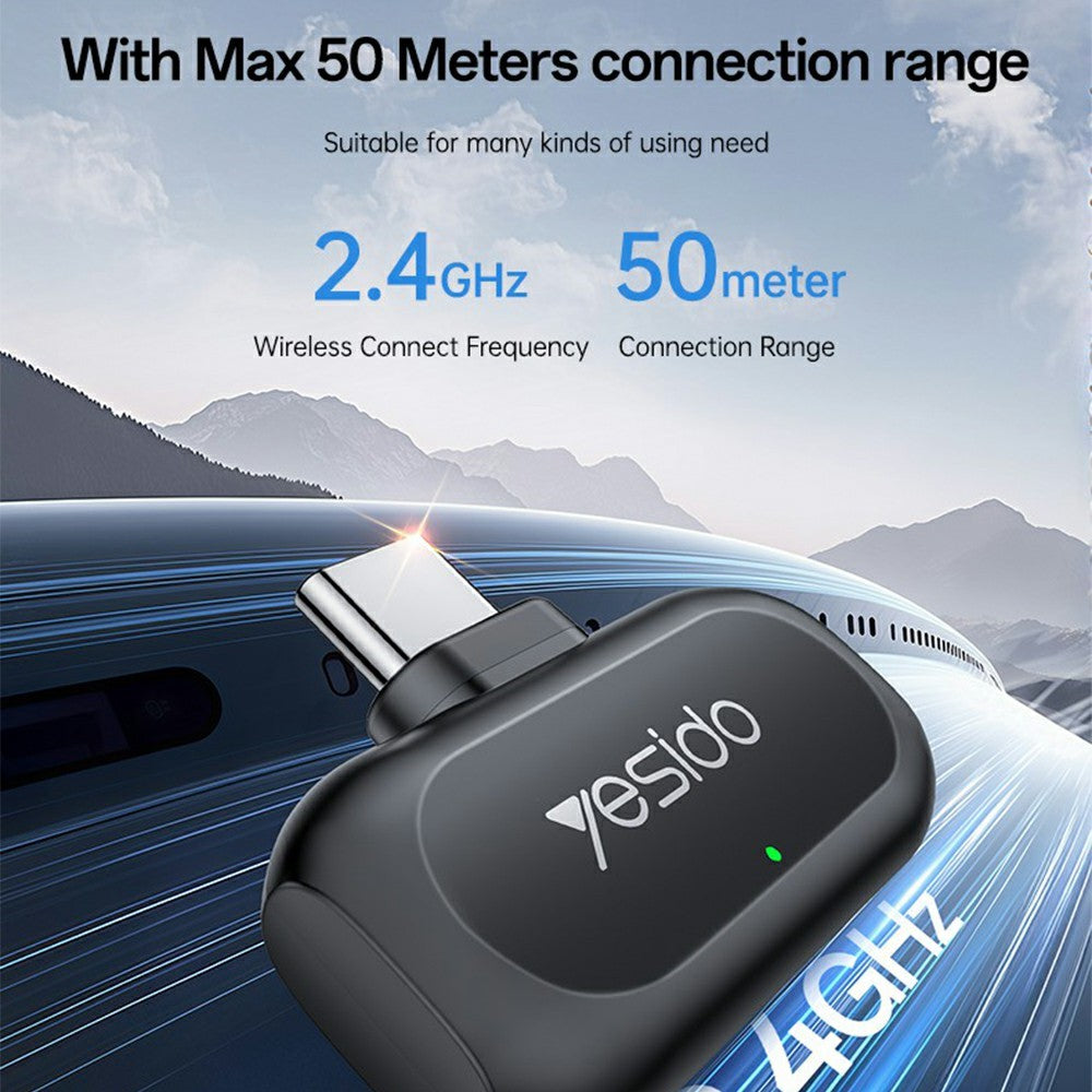 YESIDO KR22 Lavalier Microphone Set with Type-C Receiver AI Smart Noise Cancelling Mini Mic for Indoor / Outdoor