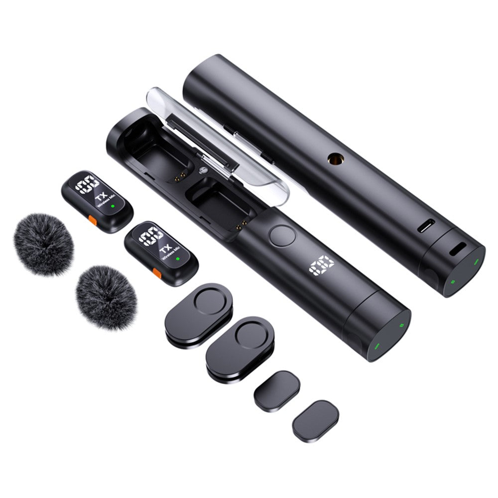 QY99 Wireless Lavalier Microphone with Charging Case AI Noise Reduction Type-C Lavalier Mic for Interview Live Stream (2 Microphones+1 Receiver)