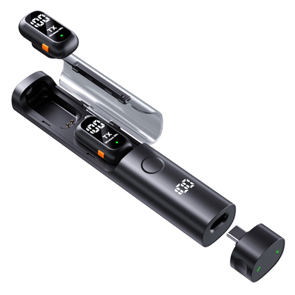 QY99 Wireless Lavalier Microphone with Charging Case AI Noise Reduction Type-C Lavalier Mic for Interview Live Stream (2 Microphones+1 Receiver)