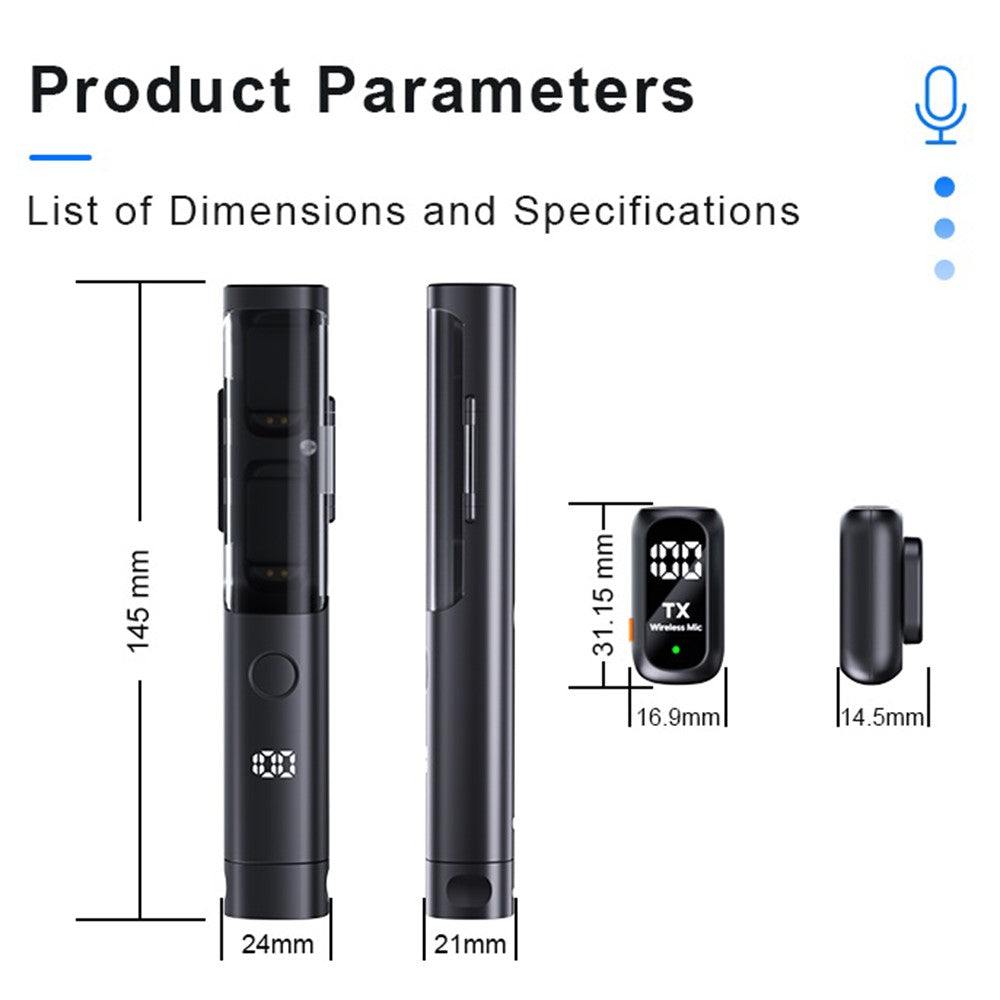 QY99 Wireless Lavalier Microphone with Charging Case AI Noise Reduction Type-C Lavalier Mic for Interview Live Stream (2 Microphones+1 Receiver)