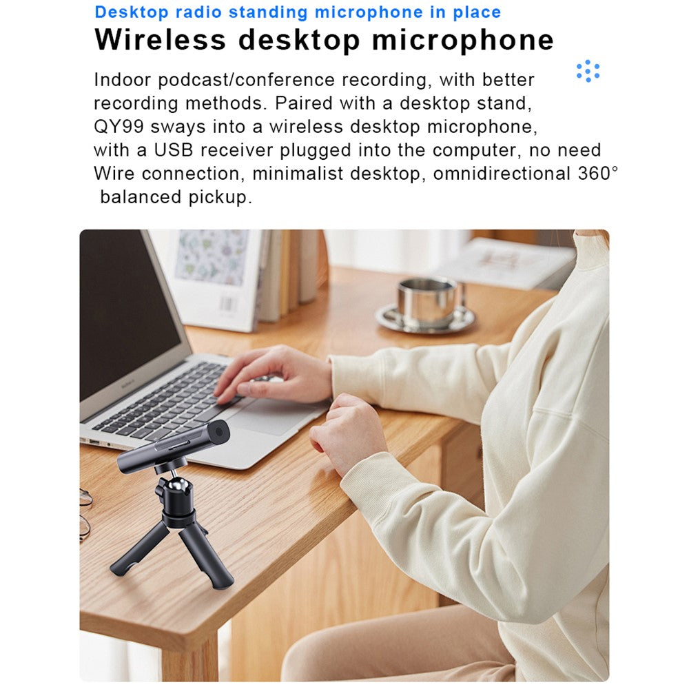 QY99 Wireless Lavalier Microphone with Charging Case AI Noise Reduction Type-C Lavalier Mic for Interview Live Stream (2 Microphones+1 Receiver)