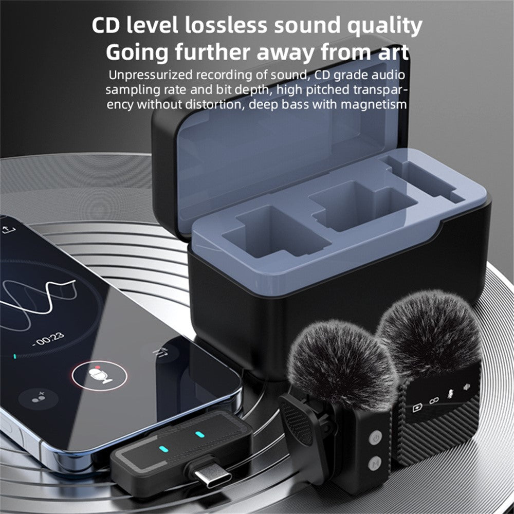 MS9 Wireless Lavalier Microphone 2.4GHz 20m Transmission CD-Level Audio Magnetic Lavalier Mic for Live Streaming (2 Microphones+1 Receiver)