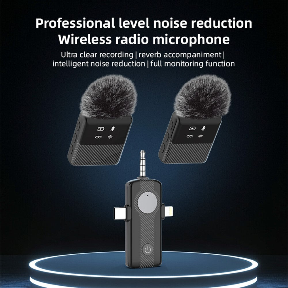 MS11 3-in-1 Clip-on Lavalier Microphone Recording Noise Cancelling Wireless Lavalier Mic for Live Streaming (2 Microphones+1 Receiver)