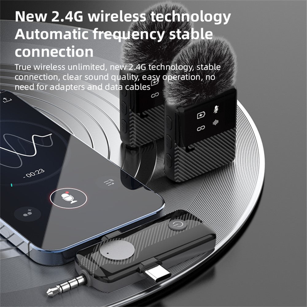 MS11 3-in-1 Clip-on Lavalier Microphone Recording Noise Cancelling Wireless Lavalier Mic for Live Streaming (2 Microphones+1 Receiver)