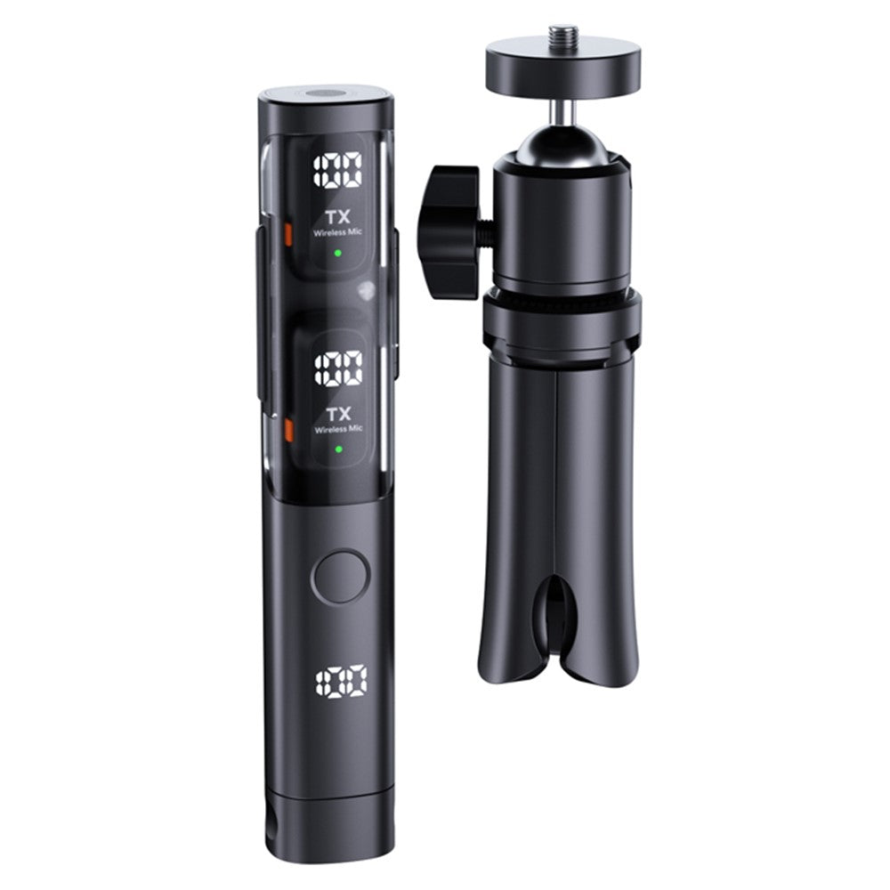 QY99 Wireless Lavalier Microphone AI Noise Reduction Type-C Interface Lavalier Mic with Tripod & Storage Case (2 Microphones+1 Receiver)