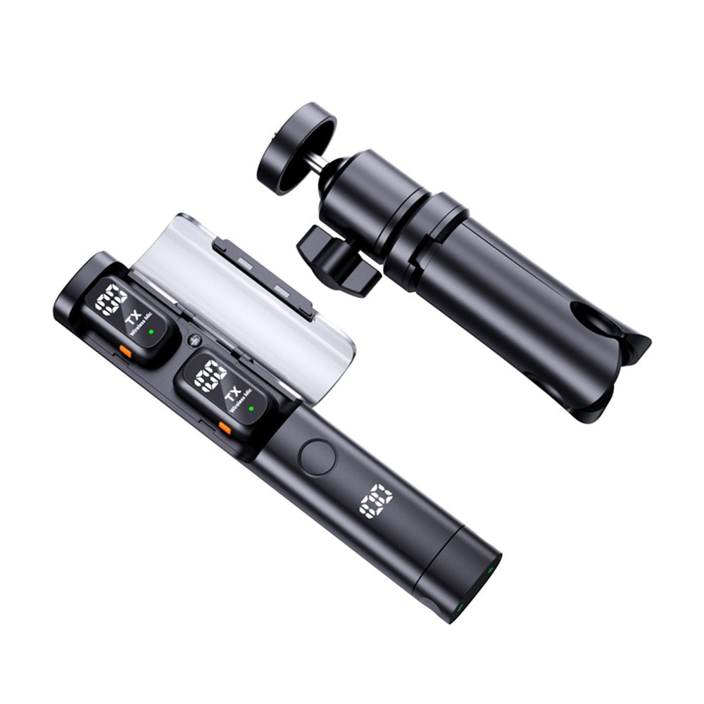 QY99 Wireless Lavalier Microphone AI Noise Reduction Type-C Interface Lavalier Mic with Tripod & Storage Case (2 Microphones+1 Receiver)