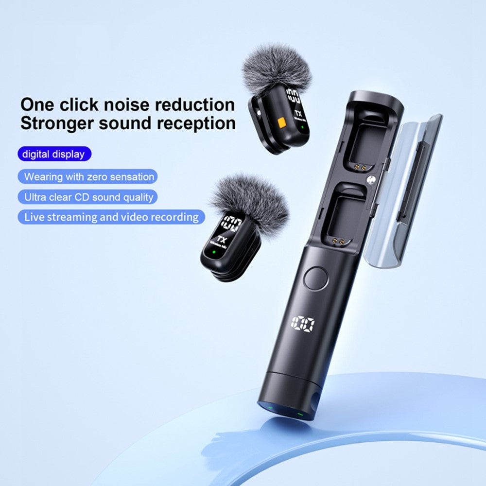QY99 Wireless Lavalier Microphone AI Noise Reduction Type-C Interface Lavalier Mic with Tripod & Storage Case (2 Microphones+1 Receiver)