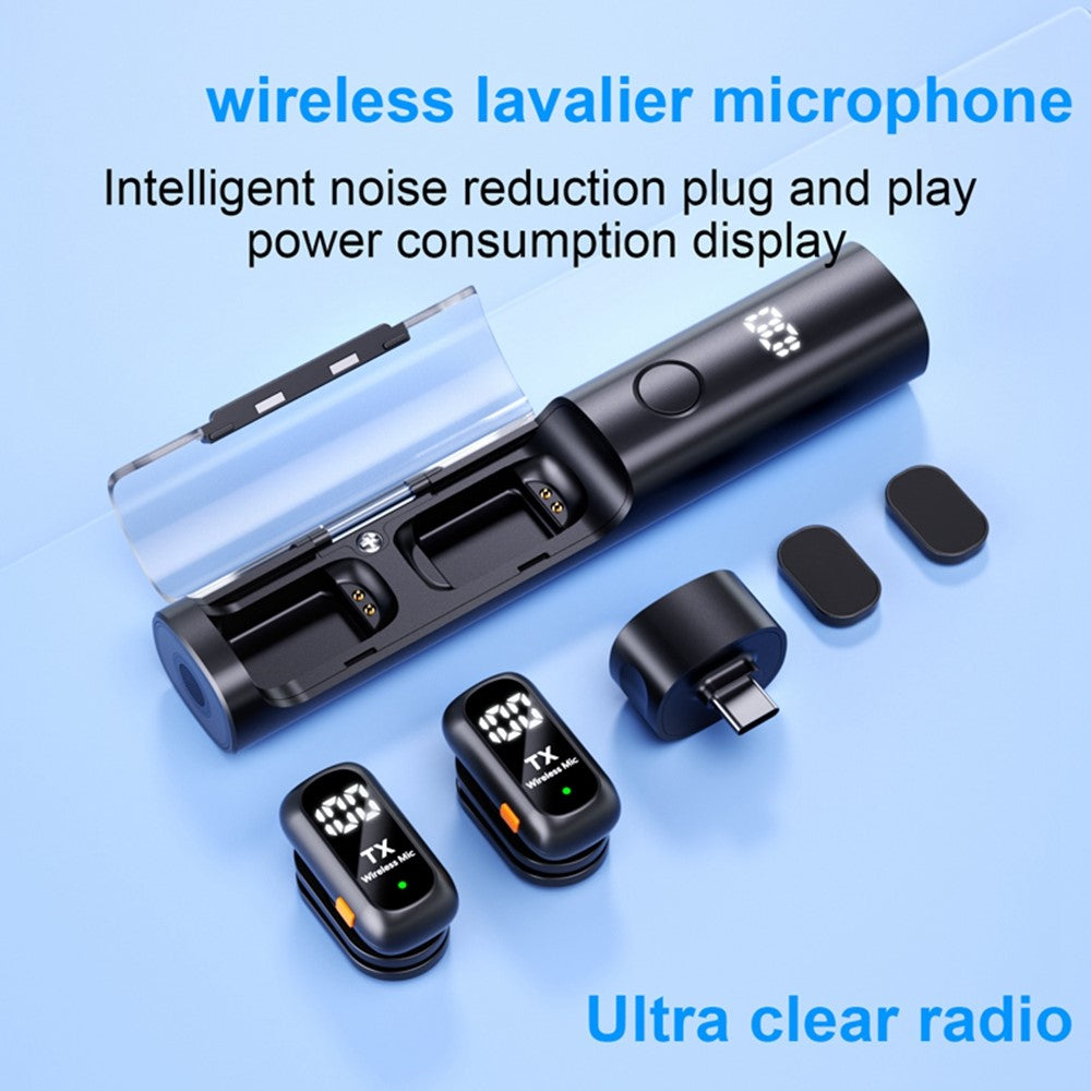 QY99 Wireless Lavalier Microphone AI Noise Reduction Type-C Interface Lavalier Mic with Tripod & Storage Case (2 Microphones+1 Receiver)