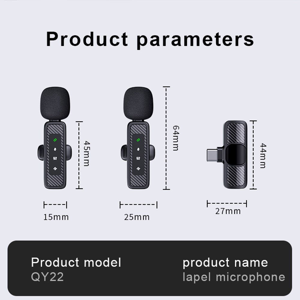 QY22 2.4G Wireless Lavalier Microphone Type-C 20m Range Lavalier Mic for Live Streaming Interview (2 Microphones+1 Receiver)