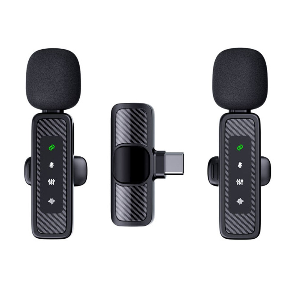 QY22 2.4G Wireless Lavalier Microphone Type-C 20m Range Lavalier Mic for Live Streaming Interview (2 Microphones+1 Receiver)