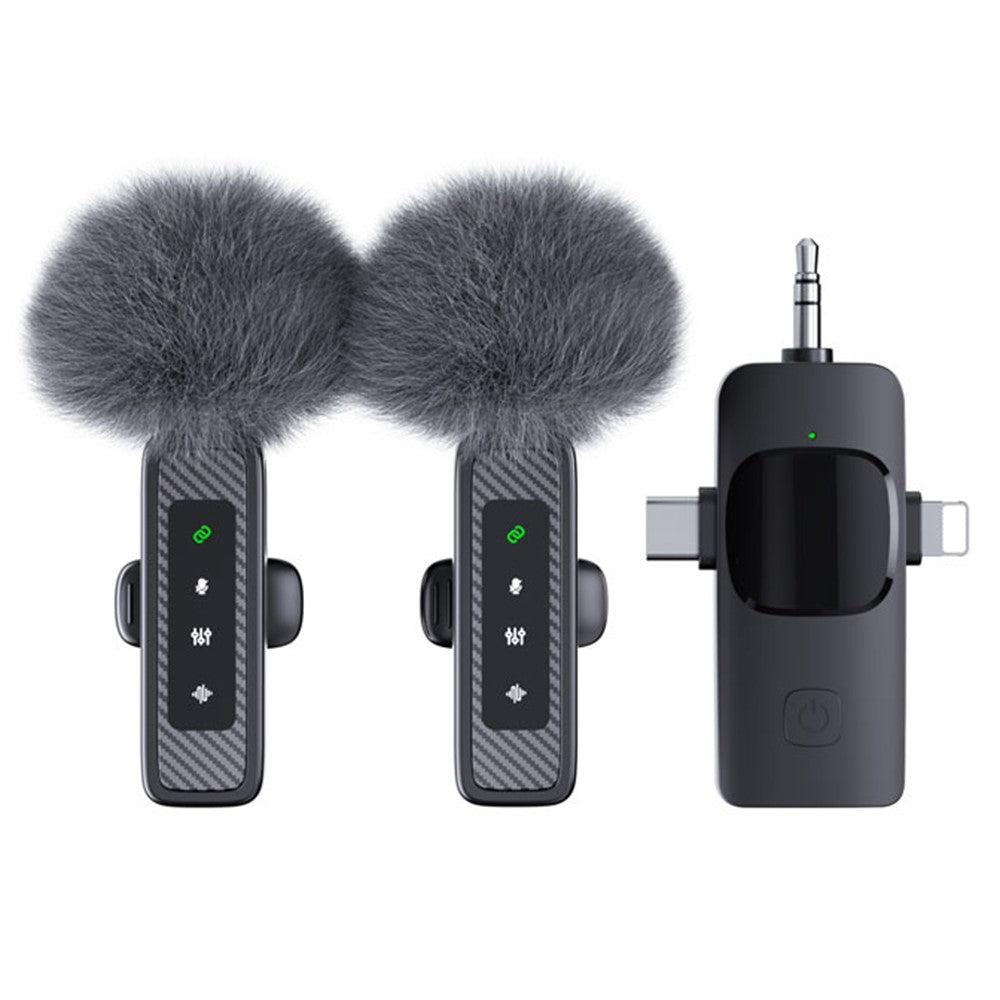 QY22 2.4G Wireless Lavalier Microphone Type-C iP (5-14) 3.5mm TRS Lavalier Mic for Live Streaming Interview (2 Microphones+1 Receiver)