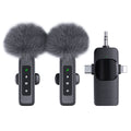 QY22 2.4G Wireless Lavalier Microphone Type-C iP (5-14) 3.5mm TRS Lavalier Mic for Live Streaming Interview (2 Microphones+1 Receiver)