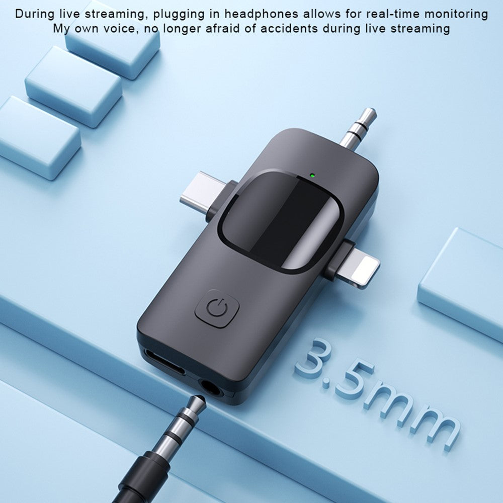 QY22 2.4G Wireless Lavalier Microphone Type-C iP (5-14) 3.5mm TRS Lavalier Mic for Live Streaming Interview (2 Microphones+1 Receiver)