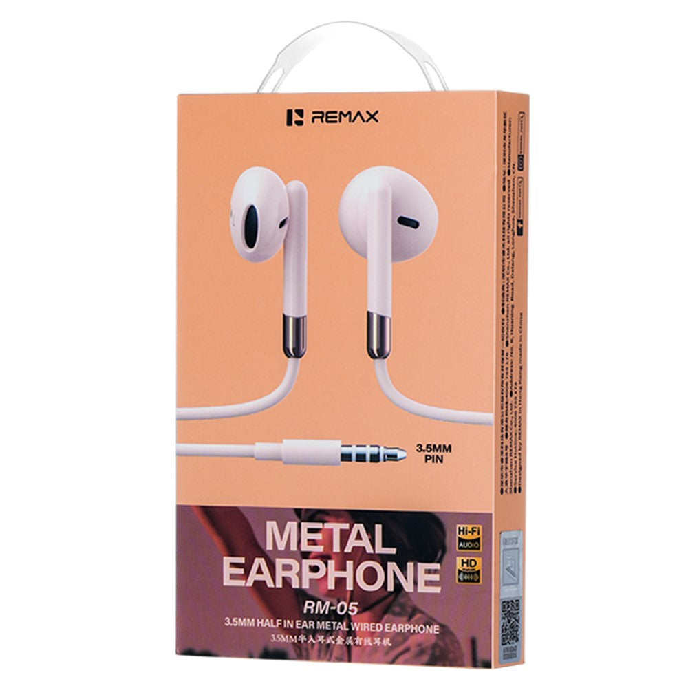 REMAX RM-05 3.5mm Semi In-Ear Wired Earphones Metal Construction 1200mm Cord Headset Built-in Microphone