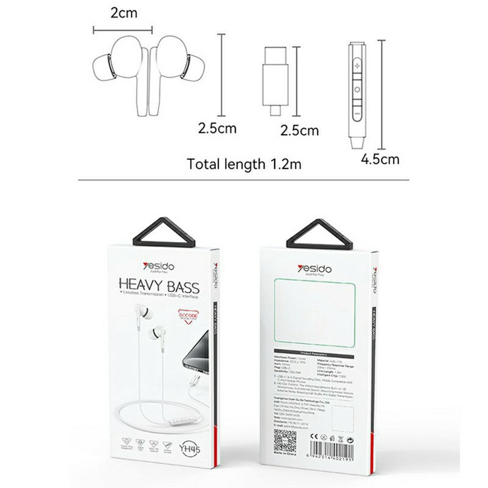 YESIDO YH45 Type-C Digital Wired Earphones with Microphone