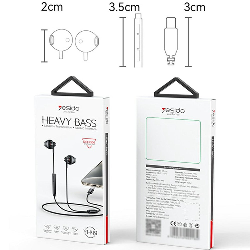 YESIDO YH49 Type-C Wired Earphones – Lossless Digital Audio