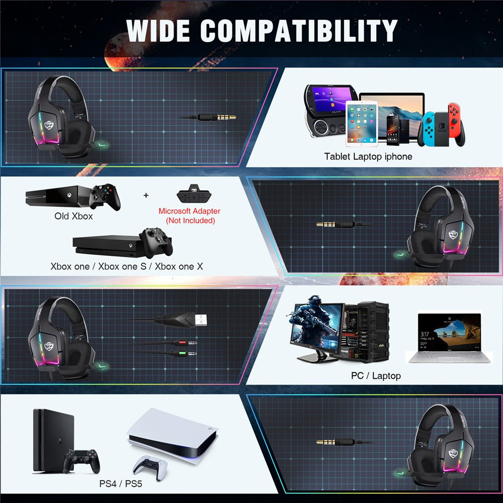 KOTION EACH S12 RGB Wired Gaming Headset with Rotatable Microphone