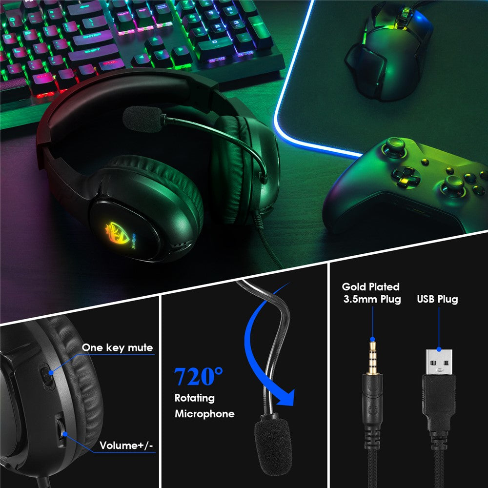 KOTION EACH S20 Wired Gaming Headset – LED Light, Deep Bass