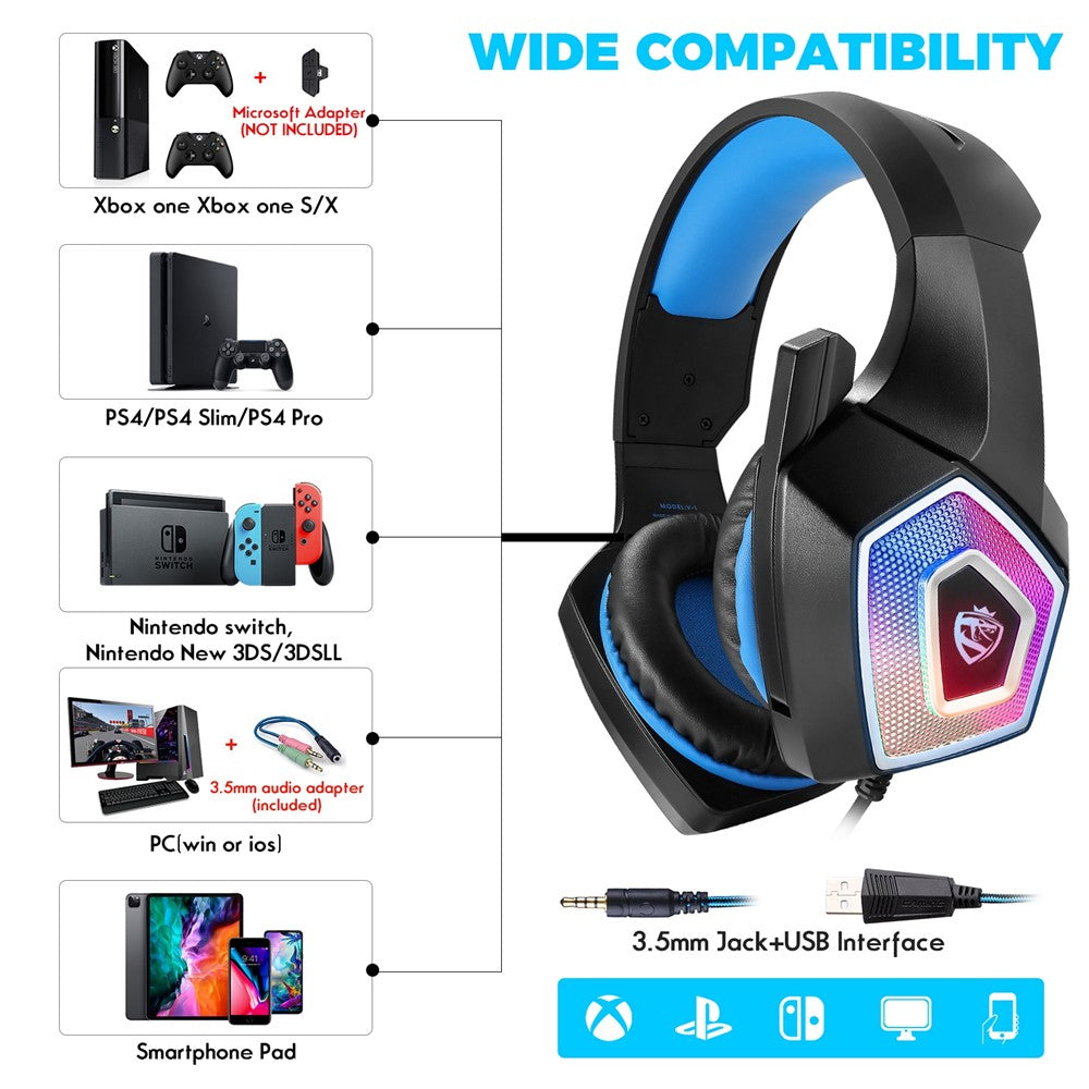KOTION EACH V-1 RGB Wired Gaming Headset with Adapter Cable