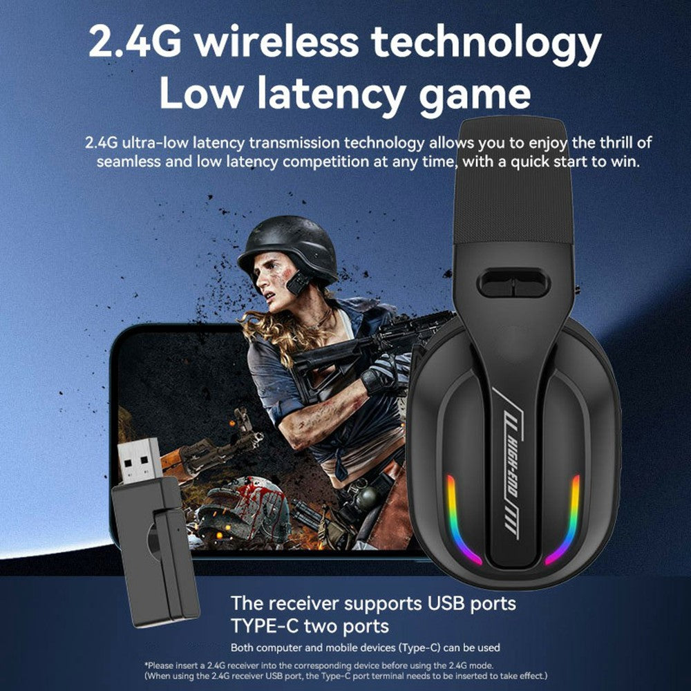 Tri-Mode Gaming Headset with RGB Light – 2.4G, Bluetooth & Wired