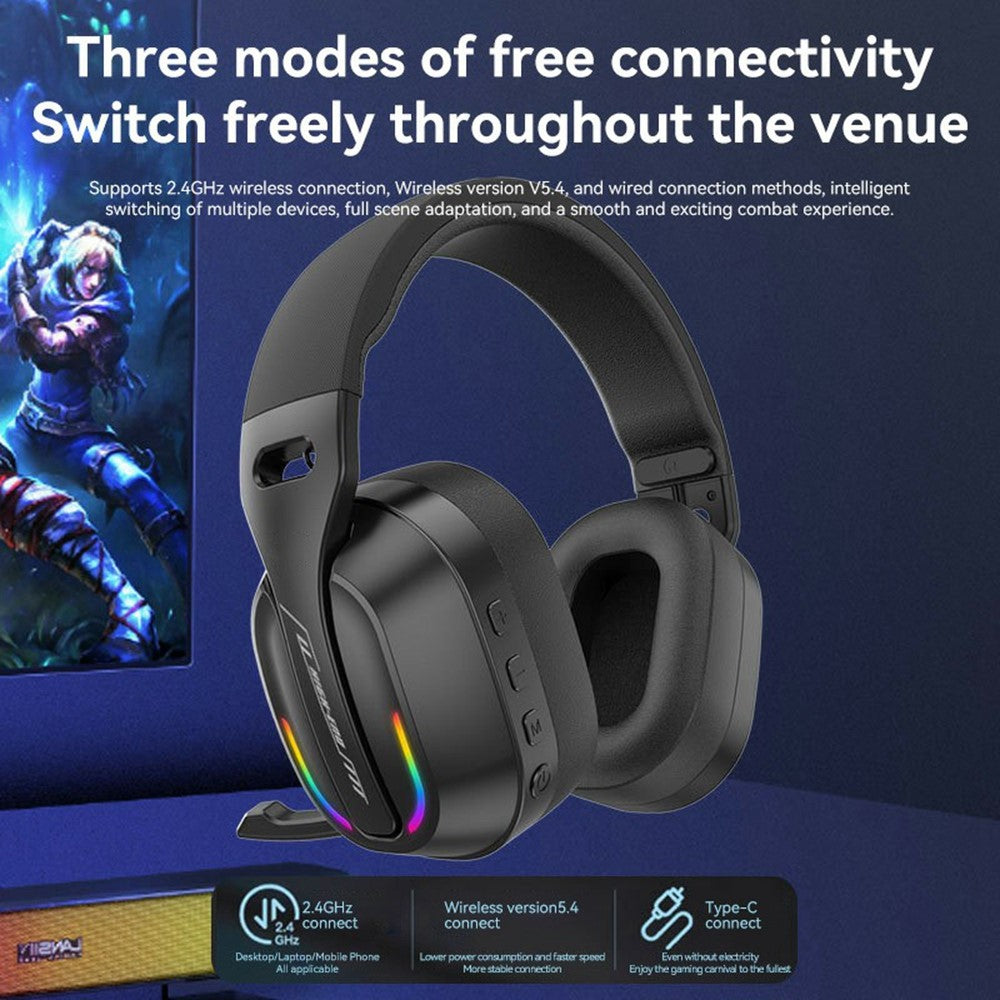 Tri-Mode Gaming Headset with RGB Light – 2.4G, Bluetooth & Wired