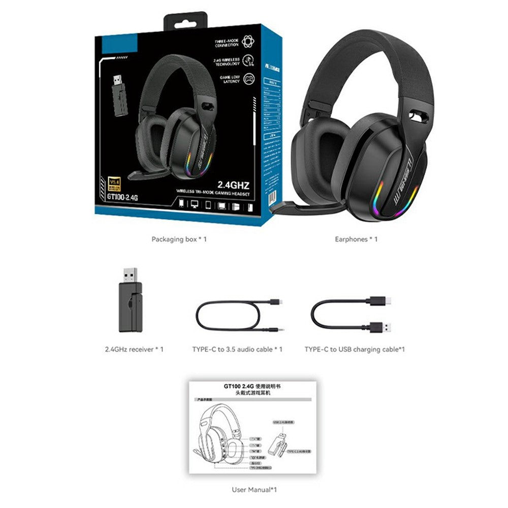 Tri-Mode Gaming Headset with RGB Light – 2.4G, Bluetooth & Wired