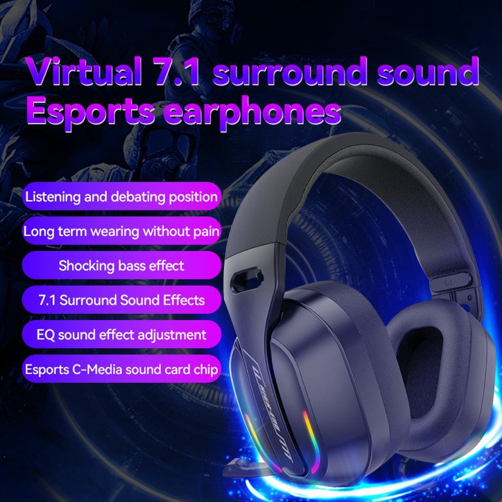 Tri-Mode Gaming Headset with RGB Light – 2.4G, Bluetooth & Wired