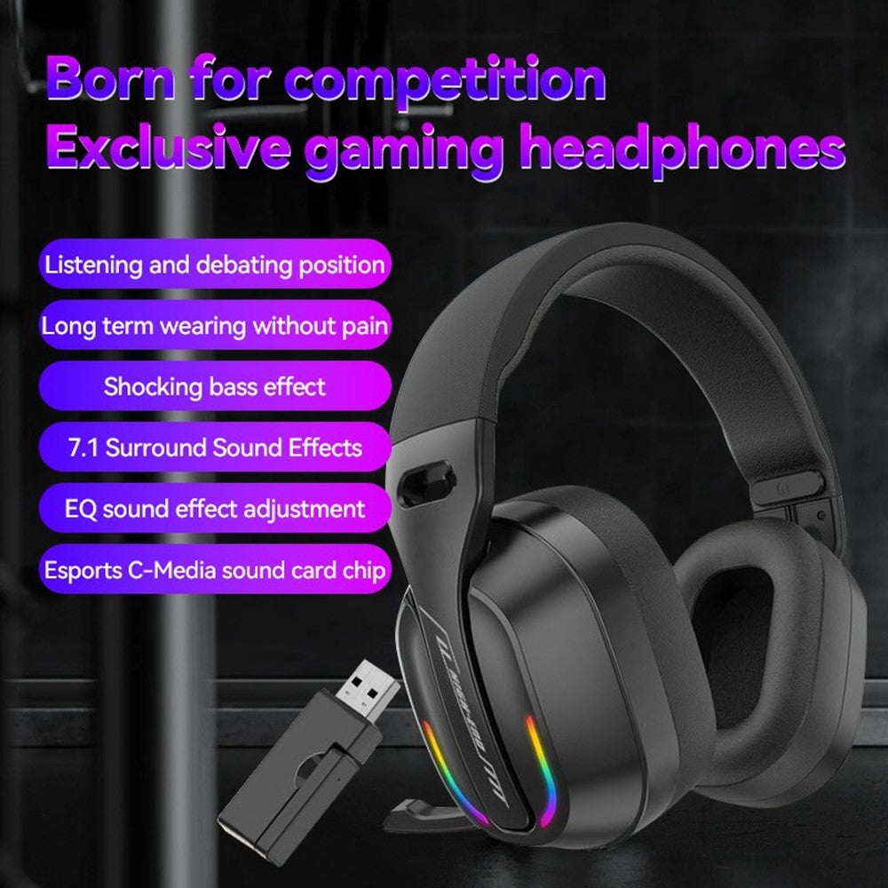 Tri-Mode Gaming Headset with RGB Light – 2.4G, Bluetooth & Wired
