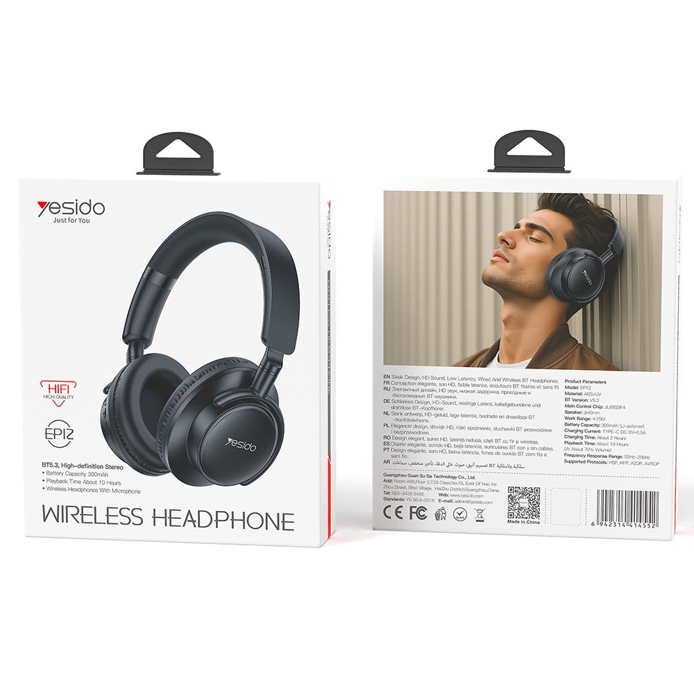 YESIDO EP12 Over-Ear Headphones – Zero-Pressure Comfort, Wired & Wireless