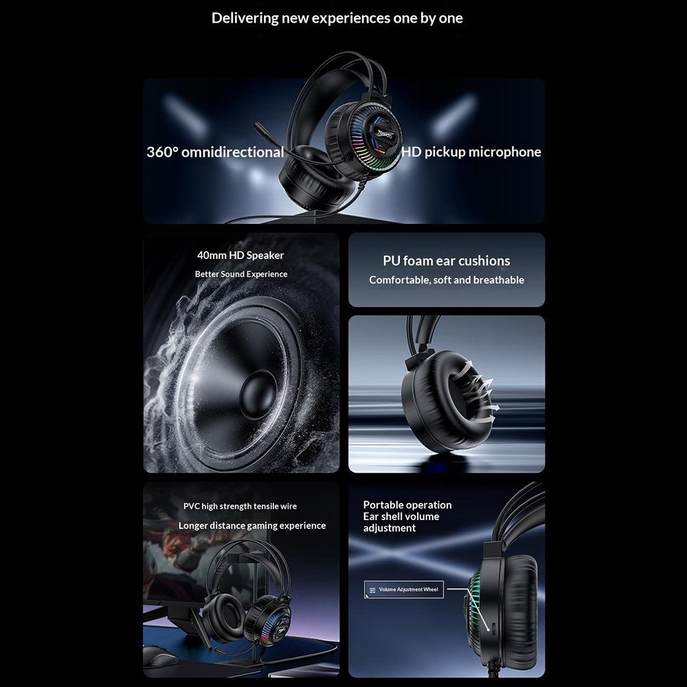 YESIDO EK06 Wired RGB Gaming Headset – 40mm Sound, 360° Microphone