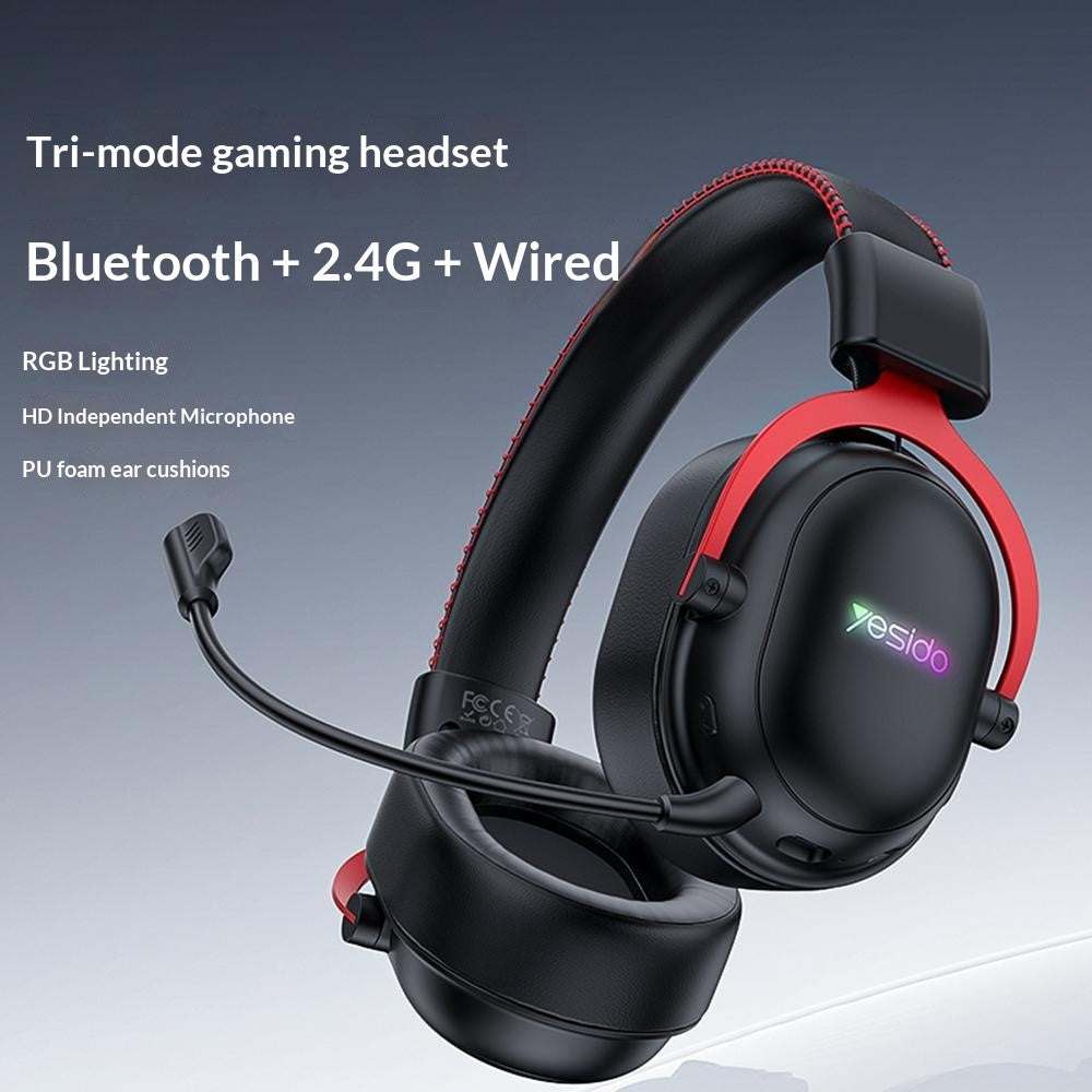YESIDO EK07 Tri-Mode Gaming Headset – Bluetooth, 2.4G & Wired, Detachable Mic
