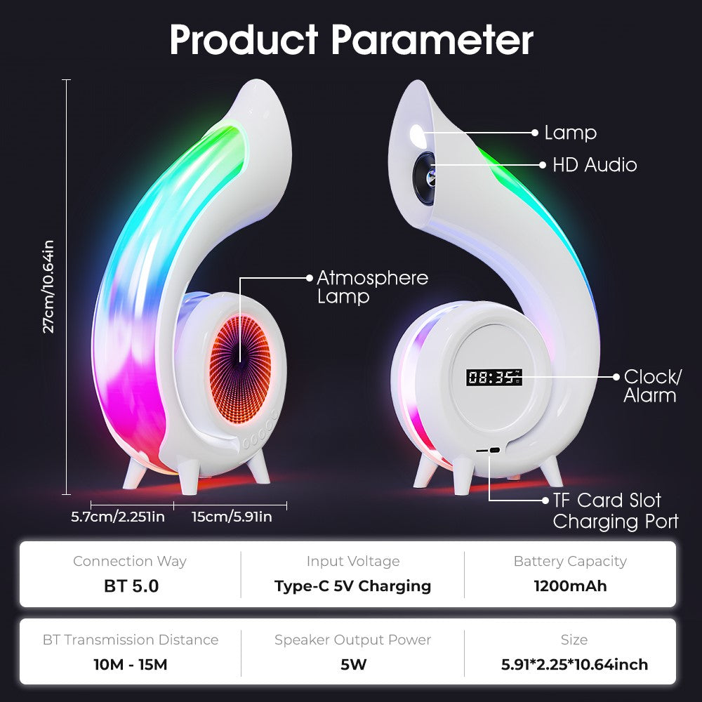 G69 Retro Conch Bluetooth Speaker – Alarm Clock & Makeup Mirror, RGB Light