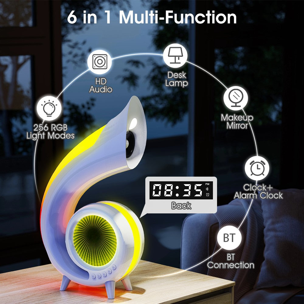 G69 Retro Conch Bluetooth Speaker – Alarm Clock & Makeup Mirror, RGB Light