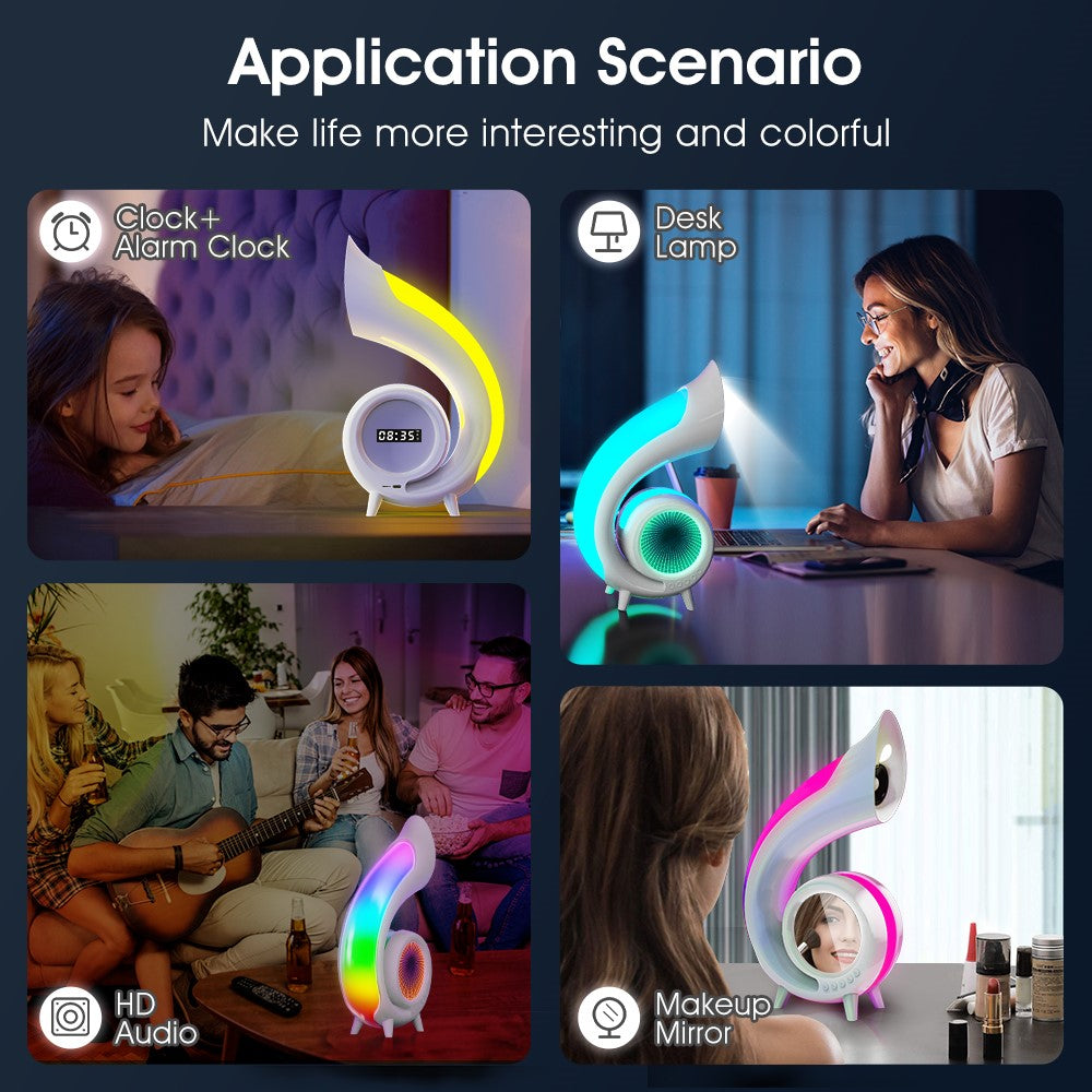 G69 Retro Conch Bluetooth Speaker – Alarm Clock & Makeup Mirror, RGB Light
