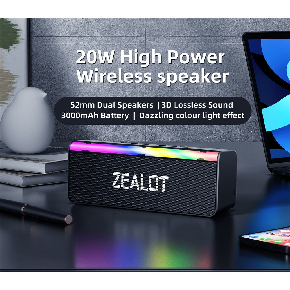 ZEALOT S72 Portable Bluetooth Speaker – 20W Sound, LED Light