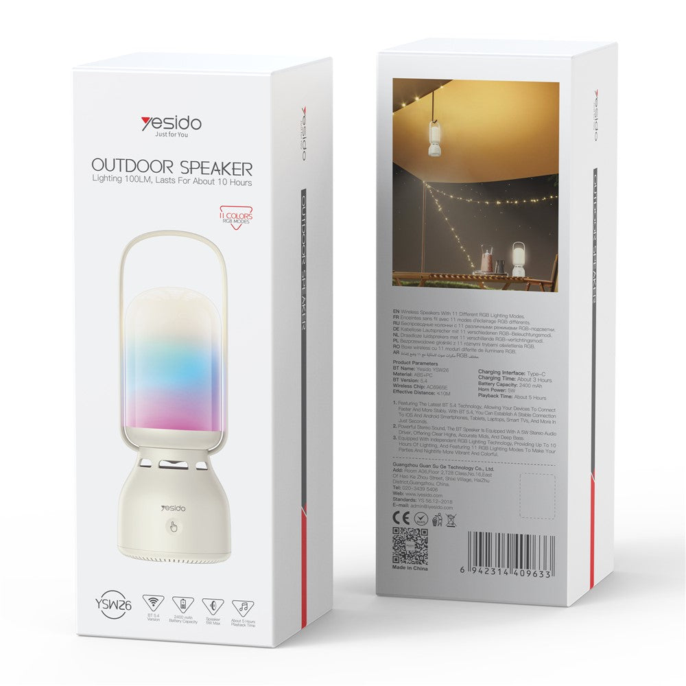 YESIDO YSW26 Outdoor Bluetooth Speaker & Lamp – 11 Lighting Modes
