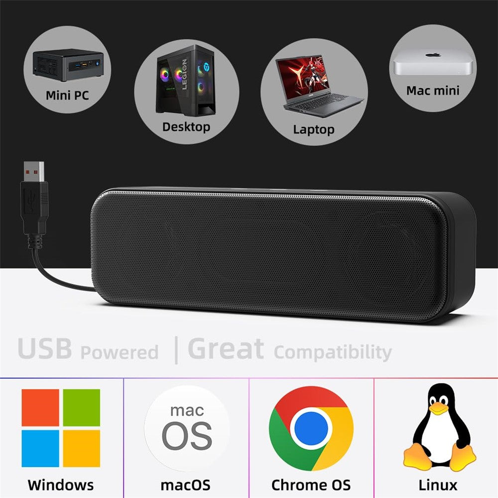 USB Mini Soundbar – Dual Drivers for Desktop & Laptop