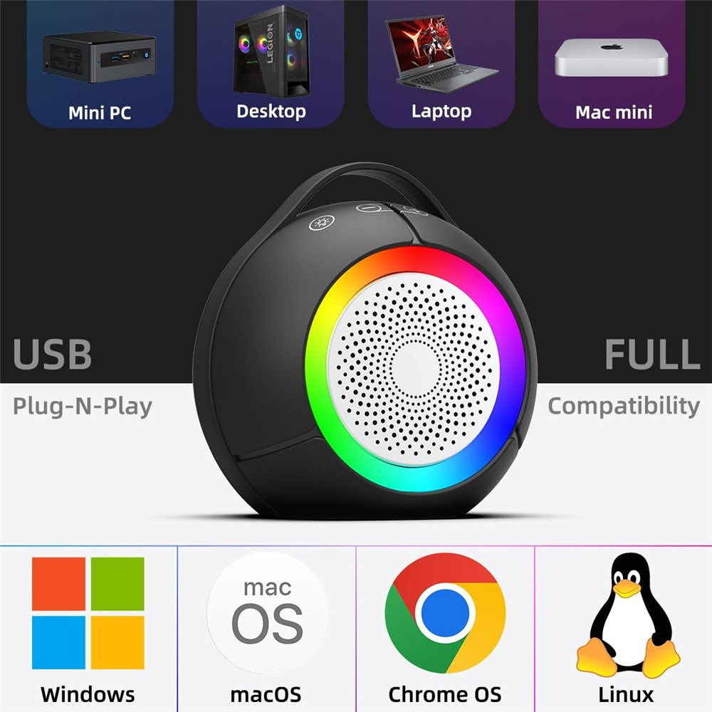 Ball-Shaped USB Desktop Speaker – RGB Light, Enhanced Bass