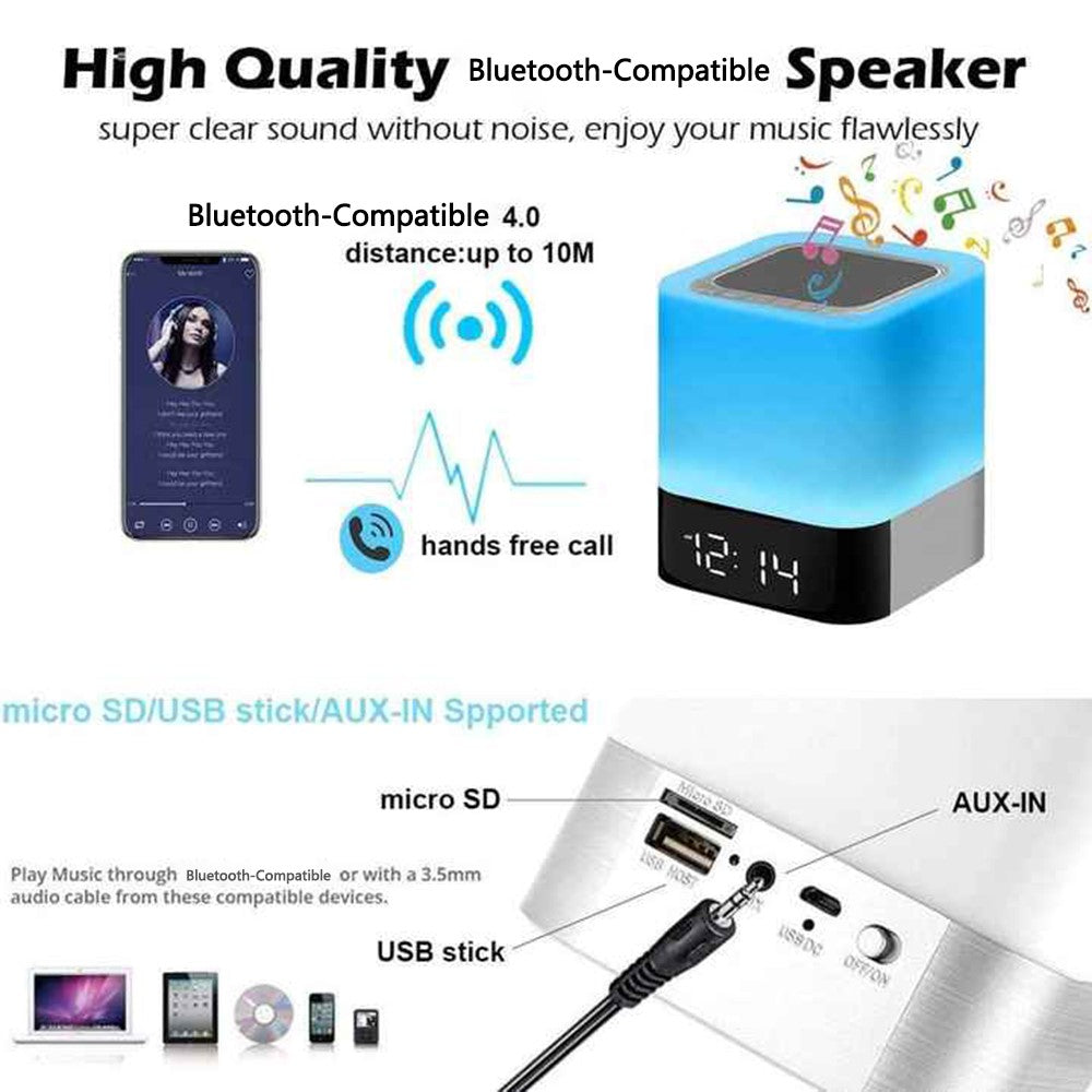 DY28Plus Bedside Alarm Clock Bluetooth Speaker – Touch LED, RGB Light
