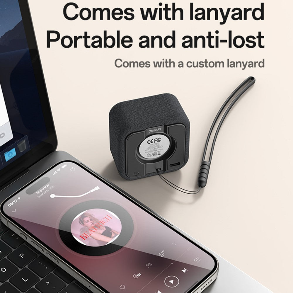 YESIDO YSW35 Mini Cube Bluetooth Speaker – Enhanced Bass, Lanyard
