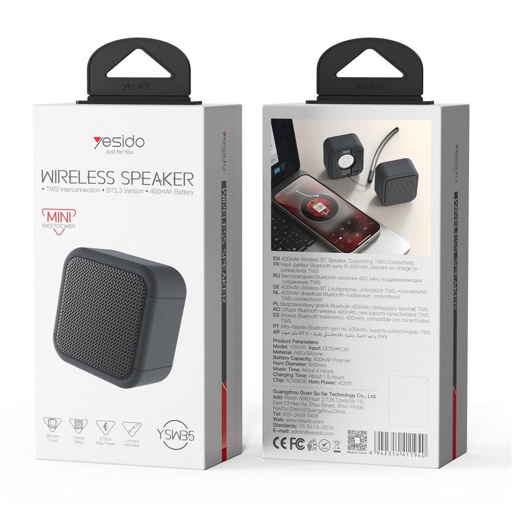 YESIDO YSW35 Mini Cube Bluetooth Speaker – Enhanced Bass, Lanyard