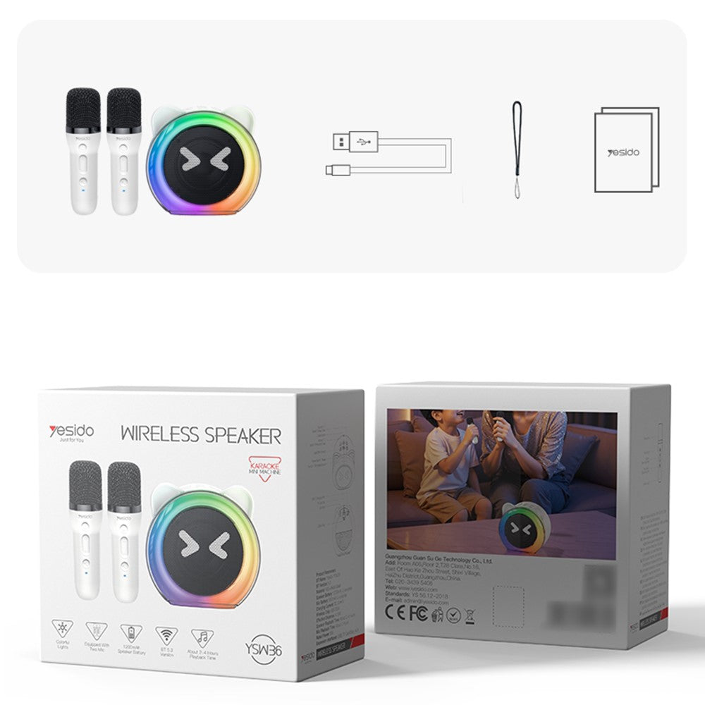 YESIDO YSW36 Kids Karaoke Speaker – Cute Ears Design, Dual Microphone