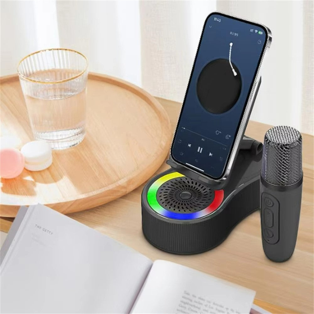 K500 Karaoke Speaker with Rotating Phone Stand – RGB Light, 2 Microphones