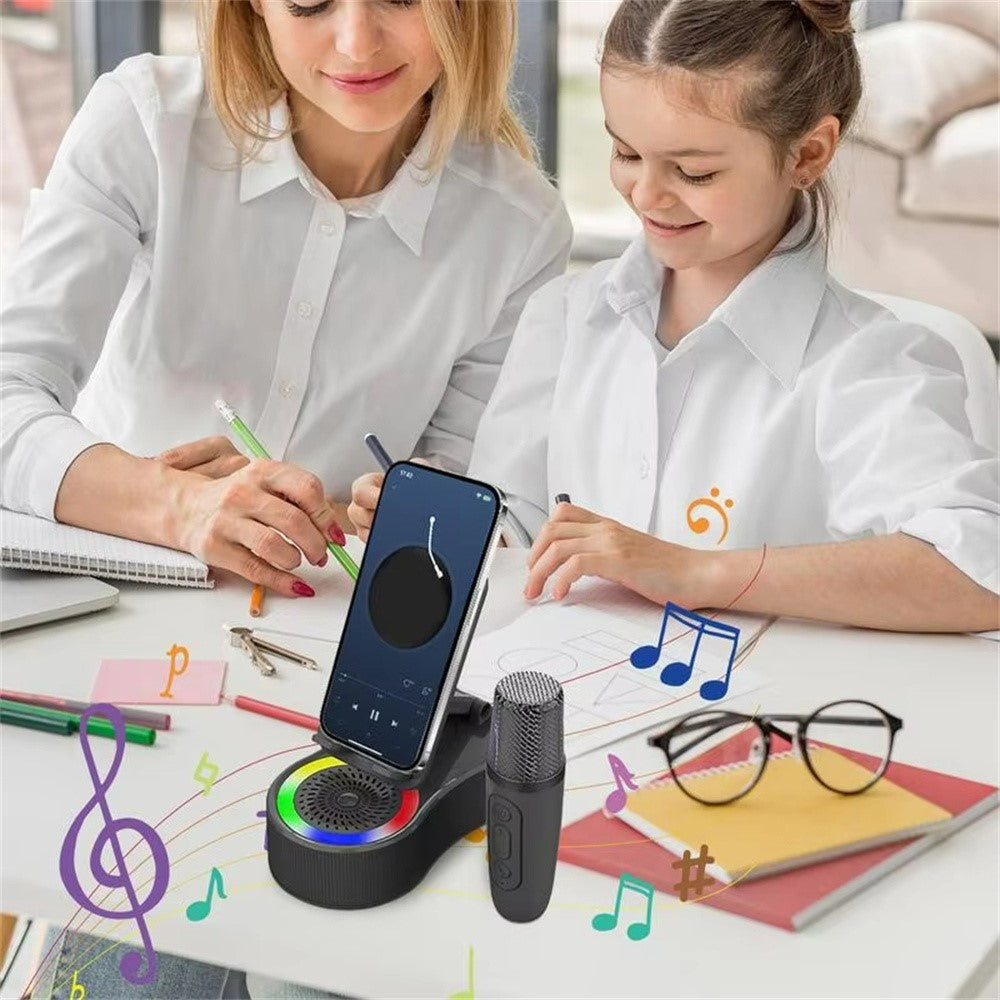 K500 Karaoke Speaker with Rotating Phone Stand – RGB Light, 2 Microphones